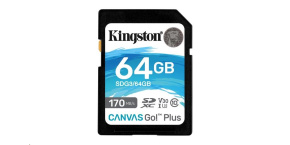 Kingston SDXC karta 64GB Canvas Go! Plus, R:170/W:90MB/s, Class 10, UHS-I, U3, V30