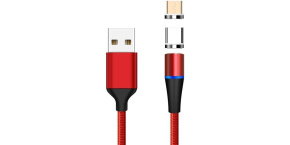 PremiumCord Magnetický micro USB a USB-C nabíjecí a datový kabel, 1m, červená