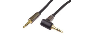 PremiumCord HQ stíněný kabel stereo Jack 3.5mm - Jack 3.5mm zahnutý 90°, 1,5m