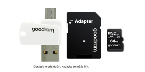 GOODRAM microSDHC karta 16GB M1A4 All-in-one (R:100/W:10 MB/s), UHS-I Class 10, U1 + Adapter + OTG card reader/čtečka