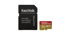 SanDisk micro SDXC karta 64GB Extreme PLUS (200 MB/s Class 10, UHS-I U3 V30) + adaptér