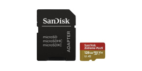 SanDisk micro SDXC karta 128GB Extreme PLUS (200 MB/s Class 10, UHS-I U3 V30) + adaptér