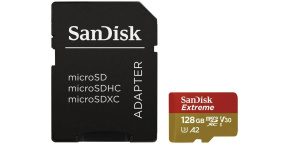 SanDisk micro SDXC karta 128GB Extreme Action Cams and Drones (190 MB/s Class 10, UHS-I U3 V30) + adaptér