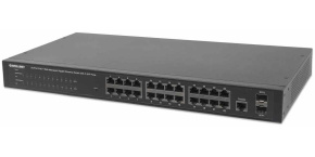 Intellinet 24-Port PoE Web-Managed Gigabit Switch with 2 SFP Ports (180 W), 24 PoE+/PoE ports 802.3at/af