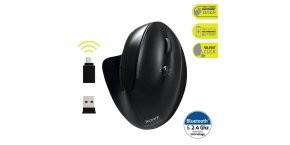 PORT vertikální bezdrátová ergonomická myš, BT, 2,4 GHz, USB-A/C, pro praváky, černá