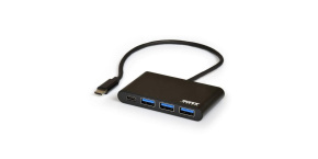 PORT USB-C HUB, 3x USB 3.0 + 1x USB-C, černá