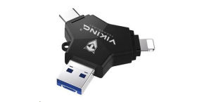 Viking USB Flash disk 3.0 4v1 s koncovkou Lightning/Micro USB/USB/USB-C, 32 GB, černá