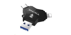 Viking USB Flash disk 3.0 4v1 s koncovkou Lightning/Micro USB/USB/USB-C, 64 GB, černá