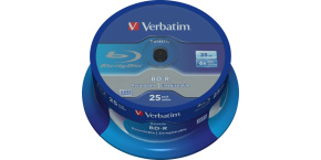 VERBATIM BD-R SL Datalife (25-pack)Blu-Ray/Spindle/6x/25GB WHITE BLUE SURFACE