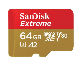 SanDisk micro SDXC karta 64GB Extreme Action Cams and Drones (170 MB/s Class 10, UHS-I U3 V30) + adaptér