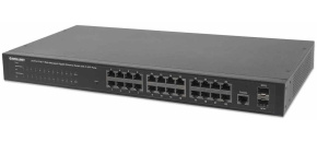 Intellinet 24-Port PoE Web-Managed Gigabit Switch with 2 SFP Ports (180 W), 24 PoE+/PoE ports 802.3at/af