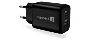 CONNECT IT Wanderer2 GaN nabíjecí adaptér 1×USB-C + 1xUSB-A, 33W PD, černá