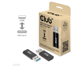 Club3D adaptér USB 3.2 Gen1 Type A na USB 3.2 Gen1 Type C (M/F), černá