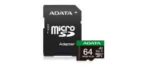 ADATA MicroSDXC karta 64GB Speed Plus, U3, C10, A2, V30 (R:160/W:140 MB/s) + SD adaptér