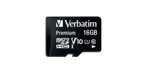 VERBATIM MicroSDHC karta 16GB Premium, U1 + SD adaptér