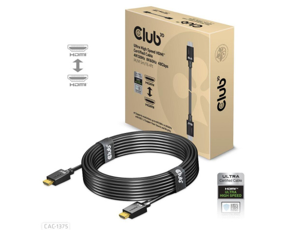 Club3D Ultra Rychlý HDMI™ Certifikovaný, 4K120Hz 8K60Hz 48Gbps M/M 5m/16.4ft, 28 AWG