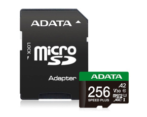 ADATA MicroSDXC karta 256GB Speed Plus, U3, C10, A2, V30 (R:180/W:160 MB/s) + SD adaptér