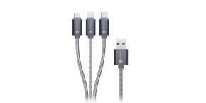 CONNECT IT Wirez 3in1 USB-C & Micro USB & Lightning, silver gray, 1,2 m