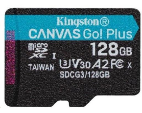 Kingston MicroSDXC karta 128GB Canvas Go! Plus, R:170/W:90MB/s, Class 10, UHS-I, U3, V30, A2