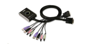 ATEN přepínač KVM 2-port DVI KVMP USB2.0, mini, audio, 1.2m kabely