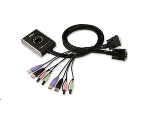 ATEN přepínač KVM 2-port DVI KVMP USB2.0, mini, audio, 1.2m kabely