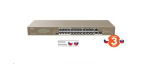 Tenda TEF1126P-24-410W - PoE AT Switch 370Watt, 24xRJ45 10/100 Mbps PoE, 2x Gigabit Uplink RJ45/SFP, Fanless, Kov