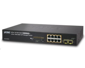 Planet GS-4210-8P2S PoE+ switch 8x 10/100/1000Base-T, 2x SFP, 802.3at do 120W, VLAN, SNMP/WEB