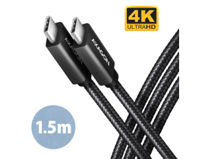 AXAGON BUCM32-CM15AB, SPEED+ kabel USB-C <-> USB-C, 1.5m, USB 20Gbps, PD 100W 5A, 4K HD, ALU, oplet, černý