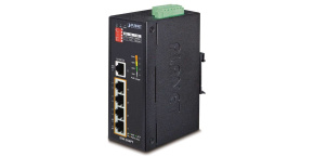 Planet ISW-504PT, 5x 10/100, 4x POE IEEE 802.3af, 60W, DIN, IP30, -40~75 st.C