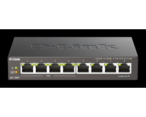 D-Link DGS-1008P 8-port Gigabit Desktop Switch, 4 porty jsou PoE+, PoE budget 68W