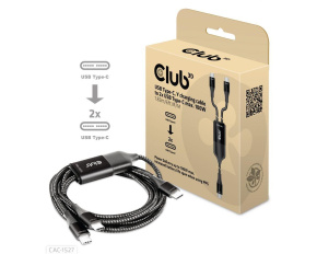 Club3D nabíjecí kabel USB Type-C, Y charging cable to 2x USB Type-C max. 100W, 1.83m/6ft M/M