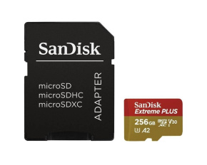 SanDisk micro SDXC karta 256GB Extreme PLUS (200 MB/s Class 10, UHS-I U3 V30) + adaptér