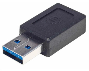 Manhattan USB adaptér, USB 3.1 Gen 2, USB-A Male na USB-C Female, 10 Gbps, černá