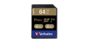 VERBATIM SDXC karta 64GB PRO+ Class 10, UHS-1 (R:90/W:80 MB/s)