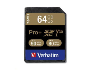 VERBATIM SDXC karta 64GB PRO+ Class 10, UHS-1 (R:90/W:80 MB/s)