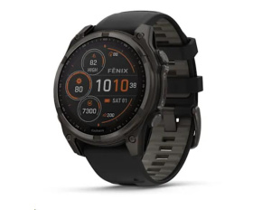 Garmin - fenix 8 Solar Sapphire - 47 mm - Carbon Gray DLC Titanium with Black | Pebble Gray Silicone Band, EU