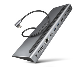 AXAGON HMC-4KX3 USB 5Gbps hub, 3x USB-A, 2x HDMI, DP, RJ-45 GLAN, SD/microSD, audio, PD 100W, kabel USB-C 40cm