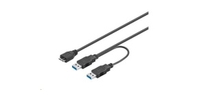 PREMIUMCORD Kabel USB 3.0 2xA - micro (M/F) 30cm DUÁLNÍ (extra napájení)