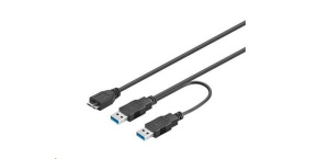 PREMIUMCORD Kabel USB 3.0 2xA - micro (M/F) 30cm DUÁLNÍ (extra napájení)