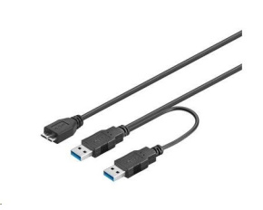 PREMIUMCORD Kabel USB 3.0 2xA - micro (M/F) 30cm DUÁLNÍ (extra napájení)