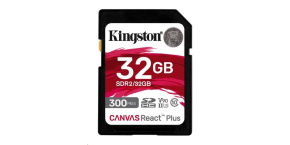 Kingston SDHC karta 32GB Canvas React Plus SDHC UHS-II 300R/260W U3 V90 for Full HD/4K/8K