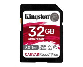 Kingston SDHC karta 32GB Canvas React Plus SDHC UHS-II 300R/260W U3 V90 for Full HD/4K/8K