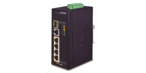 Planet IGS-614HPT, PoE switch, 5x 1000Base-T, 1x SFP, 4x PoE 802.3at, -40~+75°C, 12-56VDC, dual-power, DIN