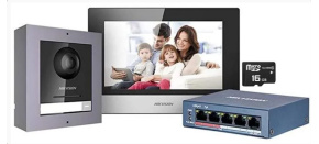 Hikvision DS-KIS602(B), Kit IP videotelefonu, bytový monitor + dveřní stanice + switch