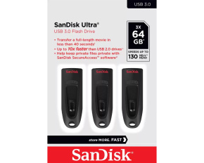 SanDisk Flash Disk 64GB Ultra, USB 3.0, Černá, 3 Pack