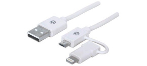 MANHATTAN i-Lynk Charge/Sync Cable, USB A to micro-USB and 8-pin, 1m (3.3 ft.) bílý/white