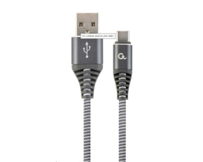 GEMBIRD Kabel USB 2.0 AM na Type-C kabel (AM/CM), 2m, opletený, šedo-bílý, blister, PREMIUM QUALITY