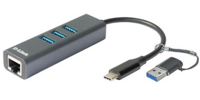 D-Link DUB-2332 USB-C/USB to Gigabit Ethernet Adapter with 3x USB3.0 Hub