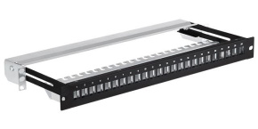 19" modulární stíněný patch panel LEXI-Net 24port, černý, výsuvný