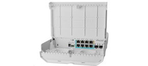 MikroTik CSS610-1Gi-7R-2S+OUT reverzní PoE switch, 8x Gigabit, 2x SFP+, 1x PoE out, 7x PoE in, 56Gbps